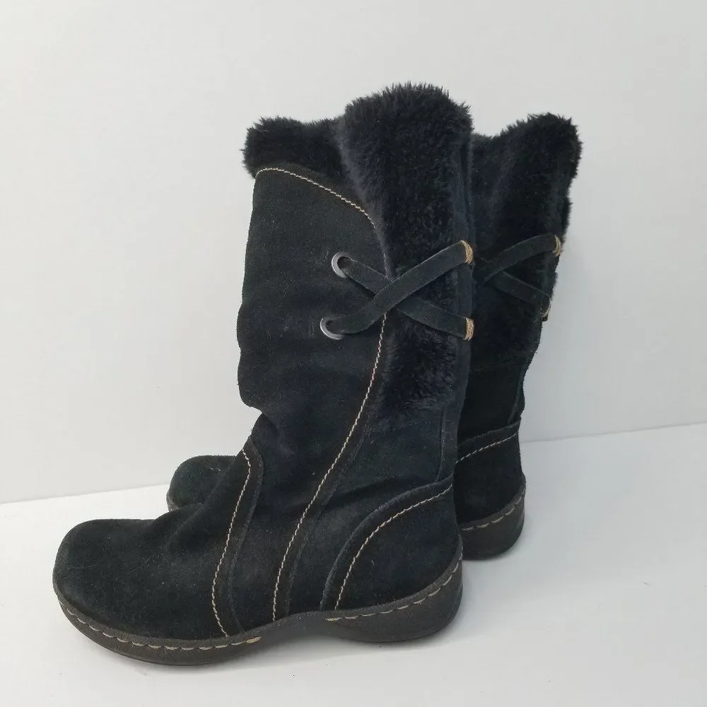 Black Winter Boots Leather Upper Faux Fur lined  7 M